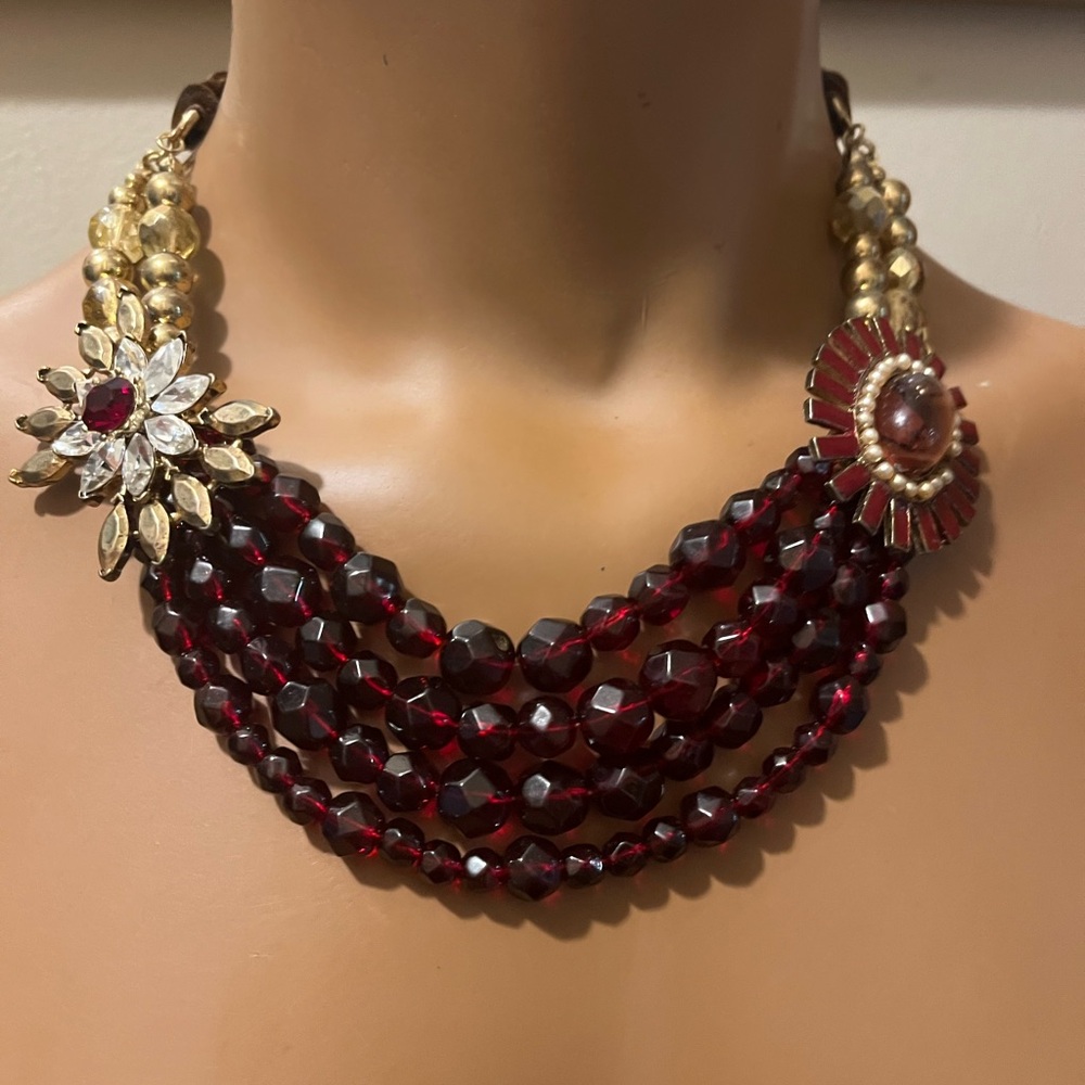 Gorgeous Vtg Multistrand Glass Beaded & Rhinestone Statement Bib Collar Necklace
